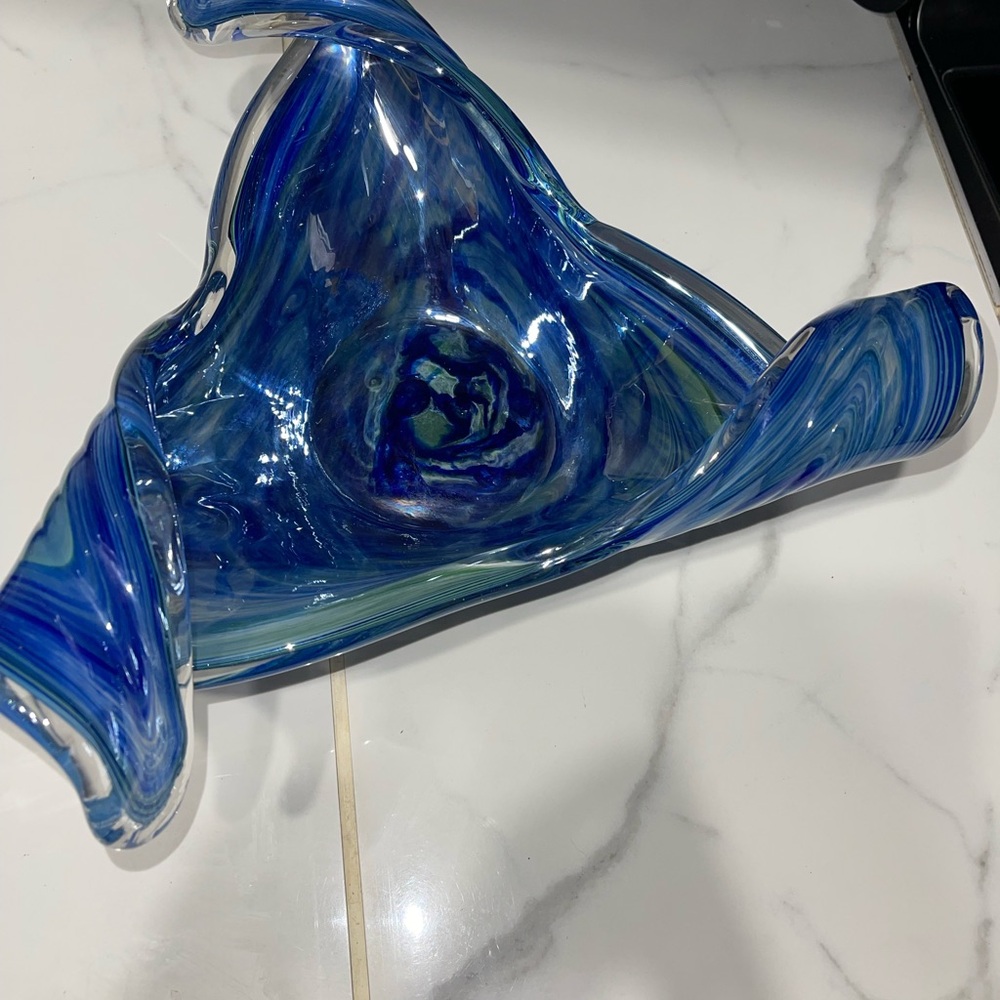 Blue Swirl Art Glass Vase